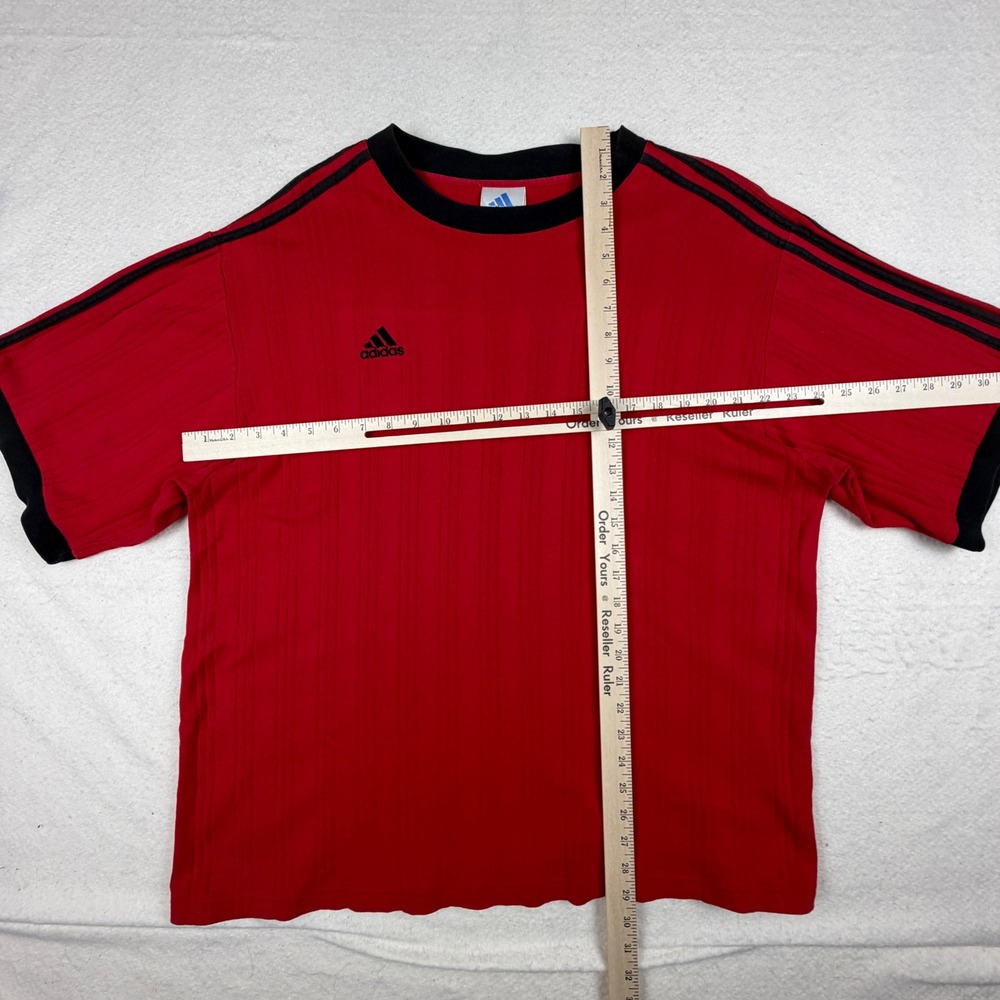 Adidas Vintage Red Ringer T-Shirt Mens Large Black 3-Stripe Ribbed Cotton Tee - Picture 3 of 6